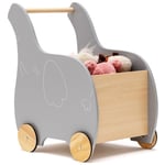 Wooden Baby Walker 2 in 1 Kids Push Along Toy Cart with Storage Chest 4 Wheels