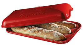 emile henry - moule céramique 3 baguettes rouge - eh345506