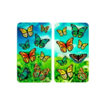 Protection plaque de cuisson, couvre plaque de cuisson en verre Papillons, Lot de 2, verre trempé, 30x52 cm, multicolore - Wenko
