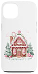 Coque pour iPhone 13 Jolie maison en pain d'épice avec flocons de neige en glaçage rose