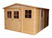 Abri de Jardin en Bois 11.97 m² - extérieur H226 x 324 x 416 cm - avec sol imprégné Timbela M336+M336G