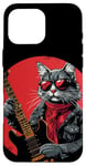 Coque pour iPhone 16 Pro Max Chat à bascule avec lunettes de soleil et guitare pour fan de veste en cuir