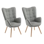 MEUBLE COSY Lot de 2 Fauteuil Salon Scandinave Confortable Chaise de Coiffeuse Canapé Allaitement avec Assise Épais Accoudoirs Rembourés en Tissu Pieds Bois Massif, Gris