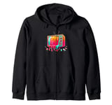 Dripping Paint Vintage Television TV Retro 70s 80s Zip Hoodie