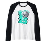 New Year 2025 Disco Ball Party NYE New Year Eve Retro Aqua Raglan Baseball Tee