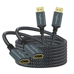 Twozoh Lot de 2 Câbles d'extension HDMI 5M, rallonge HDMI 4K Mâle vers Femelle, Câble adaptateur HDMI 2.0 en nylon tressé compatible 4K@60Hz 3D HDR 2 Pièces