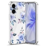 Nuxiady Coque pour iPhone 16 Silicone Transparente Antichoc Housse TPU Fleur Anti-Rayures Étui Bumper avec Coins Renforcés Cover pour iPhone 16, Rose Bleue