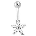 Navelpiercing 316L Kirurgiskt stål Blomma klara CZ Silver Färg