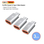 Adaptateur 8 Broches Femelle À Type C Mâle Pd 20w 120w,Convertisseur De Charge Rapide,Connecteur Tipo C Pour Iphone 14 13 12 Ipad Pro - Type Silver 3pcs