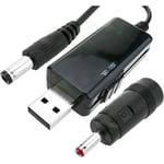 Convertisseur de tension USB vers jack DC de 5 VDC à 9 VDC ou 12 VDC avec câble de 1 mètre