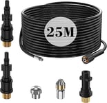 25M Tuyau Déboucheur Canalisation Nettoyage Haute Pression pour Kärcher K2 K3 K4 K5 K6 K7 HD HDS, 180Bar Kit Furet Professional avec Buse Rigides + Rotatives,Adaptateur pour Lavor Parkside & Bosch Aqt