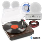 Bluetooth Vinyl Record Player HI-Fi Music System & 4x Ceiling Speakers Dark Wood