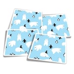 4x Square Stickers 10 cm - Blue Polar Bear Penguin Winter Ice  #44385