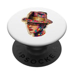 women face art with colorful dots and hat graphic design PopSockets Adhesive PopGrip