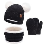 Enfants Bébés Hiver Bonnet Gants Tactiles Écharpe Ensemble Bonnet Pompon Moufles Cache-Cou avec Doublure Polaire pour 0-4 Ans Fille Garçon