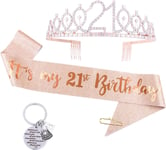 3pcs 21st Birthday Sash and Tiara Crown Rose Gold 21st Birthday Gifts for Girls