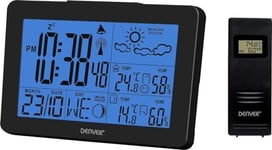 Denver Station météo WS-530BLACK. Thermomètre hygromètre numérique pour la mesure de la température et de l'humidité intérieure/extérieure. Fonction horloge et fonction réveil Noir Taille Unique