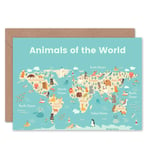 Animals Of The World Map Card With Envelope