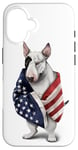 Coque pour iPhone 16 Bull Terrier Dog Patriot Wrap dans le drapeau des États-Unis Amérique