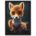 Doppelganger33 LTD Adorable Cute Baby Fox Painting Kids Room Artwork Framed A3 Wall Art Print