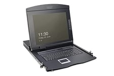 DIGITUS Console KVM 19" avec écran TFT 17" (4:3), Clavier FR, commutateur KVM avec 8 Ports VGA, Noir