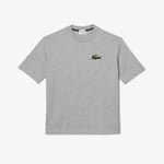 Lacoste Mens Loose Fit Large Crocodile Organic T-Shirt in Grey Cotton - Size Small