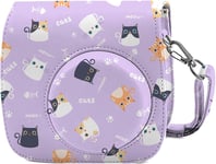 Caméra Housse Compatible avec Appareil Photo Instantanés Instax Mini 12 11, Pochette Caméra Sacoche Rangement Protection Cuir PU Lisse avec Bandoulière et Poche Intégrée (Chat Violet).[G2440]