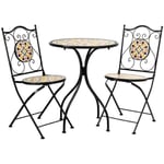 Pegane - Ensemble de 2 chaises et table en fer forgé noir et mosaïque multicolore