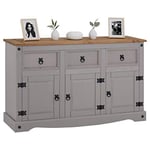 IDIMEX Buffet Ramon Commode bahut vaisselier en pin Massif Gris et Brun avec 3 tiroirs et 3 Portes, Meuble de Rangement Style Mexicain en Bois dim 125 x 76 x 40 cm