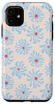 Coque pour iPhone 11 Motif marguerite ondulée bleu clair et corail