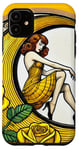 Coque pour iPhone 11 Rose jaune Pinup Girl Illustration Roses Jardin Art