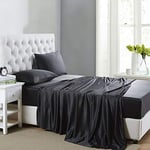 Lanest HousingSilk Satin Sheets, 4-Piece King Size Satin Bed Sheet Set with Deep Pockets, Cooling Soft and Hypoallergenic Satin Sheets King - Black