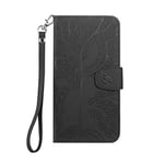 Nbziyoo phone case for Samsung Galaxy A12 5G,the Butterfly Tree Embossed PU Leather Wallet Flip Case with Card Holder,Wrist Strap,Magnetic Closure Shockproof Kickstand Phone Case, Black