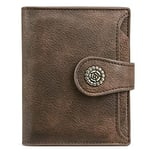 CLUCI Petit Portefeuille Femmes en Cuir Compact Fleur Boucle Porte Monnaie avec fenêtre d'identité Porte-Cartes de crédit Femmes avec Fermeture éclair Café foncé