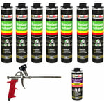 Isolbau - B2 Lot de 7 cartouches de 750 ml de mousse polyuréthane monocomposante de construction/montage pour pistolet + 1 nettoyant + 1 pistolet