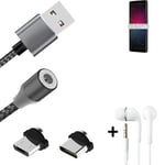 Data charging cable for + headphones Sony Xperia 10 IV + USB type C a. Micro-USB