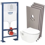 Grohe - solido Pack Bâti-support + wc sans bride sat + Abattant SoftClose + Plaque chrome+ Set d'habillage (AUTOPORTANT-PROJECT-1-SABO)