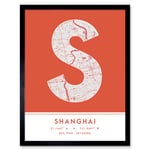 Shanghai China City Map Modern Typography Stylish Letter Framed Word Wall Art Print Poster for Home Décor