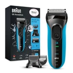 Braun Series 3 ProSkin Style & Shave Electric Shaver For Men With Precision Trimmer, Hair Clipper and 5 Combs, Wet & Dry, 100% Waterproof, UK 2 Pin Plug, 3010BT, Black/Blue Razor