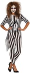 Ladies Black White Striped Halloween Ghost Film Character Fancy Dress Costume Outfit UK 8-16 (UK 8-10 (EU 36-38))