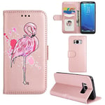 Ailisi Samsung Galaxy S8 Plus Case, [Pink Flamingo] Leather Wallet Flip Phone Case Magnetic Cover with TPU Inner, Shock-Absorption Protective Case with Card Slots, Stand Function (Rose Gold)