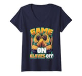 Womens Game On, Gloves Off Ice Hockey Action for Sport Fans V-Neck T-Shirt