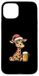 Coque pour iPhone 15 Plus Girafe de Noël avec bière | Fête amusante de Noël