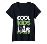 Womens Chess Cool Kids Play Chess Figures V-Neck T-Shirt