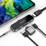 USB C pour iPad Pro, Adaptateur 6 en 1 USB C pour iPad Pro 2021 2020 12,9/11"", iPad Air 4 avec HDMI 4K, Port USB 3.0, Lecteur de Carte SD/TF, Charge Rapide PD 100 W et Prise Casque 3,5 mm