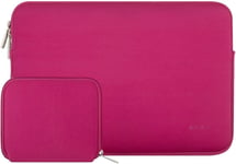 Housse Compatible Avec Macbook Air/Pro, 13-13,3 Pouces Notebook, Compatible Avec Macbook Pro 14 M3 M2 M1 Pro Max 2024-2021, Laptop Sleeve Néoprène Sac Avec Petite Pochette, Rose Rouge