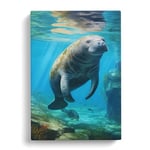 Manatee Hard Edge Painting Art Canvas Print for Living Room Bedroom Home Office Décor, Wall Art Picture Ready to Hang, 30x20 Inch (76x50 cm)