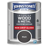 Johnstone's - Interior Wood & Metal Hardwearing - Black - High Sheen - Non Drip - Gloss Finish - Suitable Paint Interior & Exterior - Dry in 16-24 hours - 14m2 Coverage per Litre - 750ml