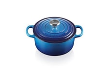 Le Creuset Signature Enamelled Cast Iron Round Casserole Dish With Lid, 20 cm, 2.4 Litre, Azure, 21177182202430