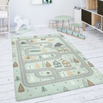 Paco Home - Tapis Chambre Enfant Tapis De Jeux Tapis Bébé Route Ours Élan Arbres Vert Gris 150 cm Rund (de)